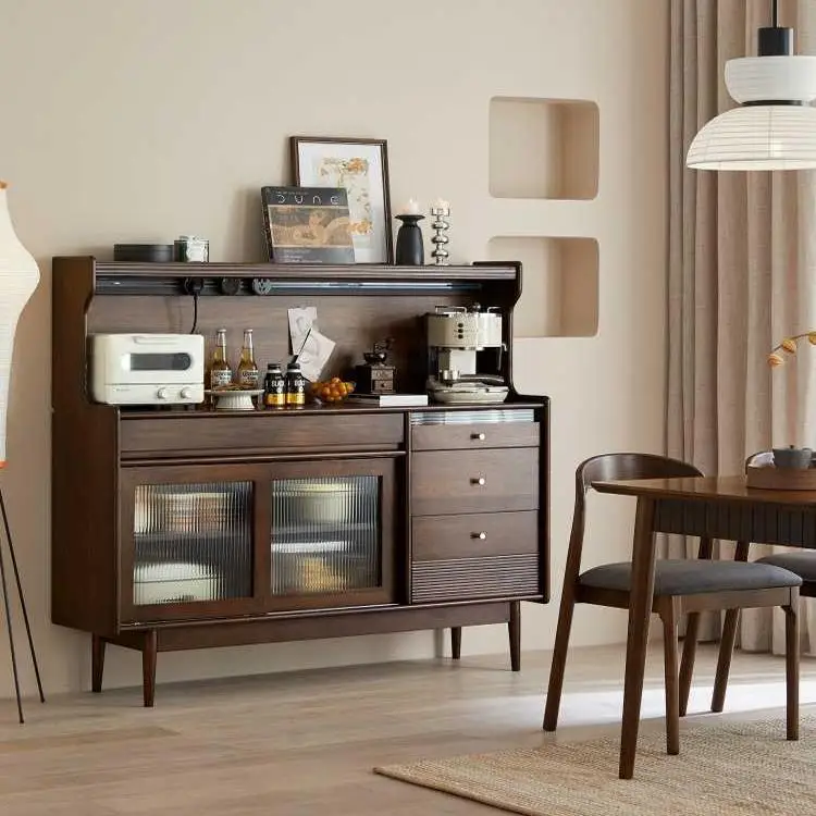 

French retro solid wood dining side cabinet integrated storage cabinet against the wall, living room locker, medieval style tea