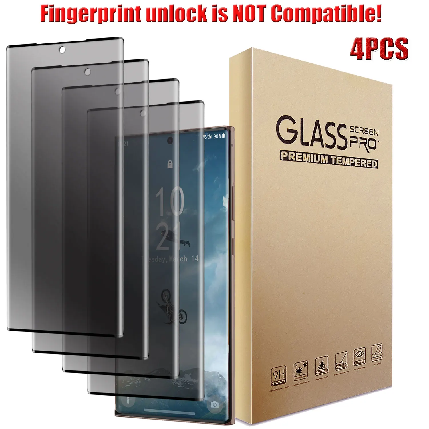 

4-Pack For Samsung For Galaxy Note 20/Note 20 Ultra 5G Privacy Full Coverage Tempered Glass Film Anti-Scratch Screen Protector