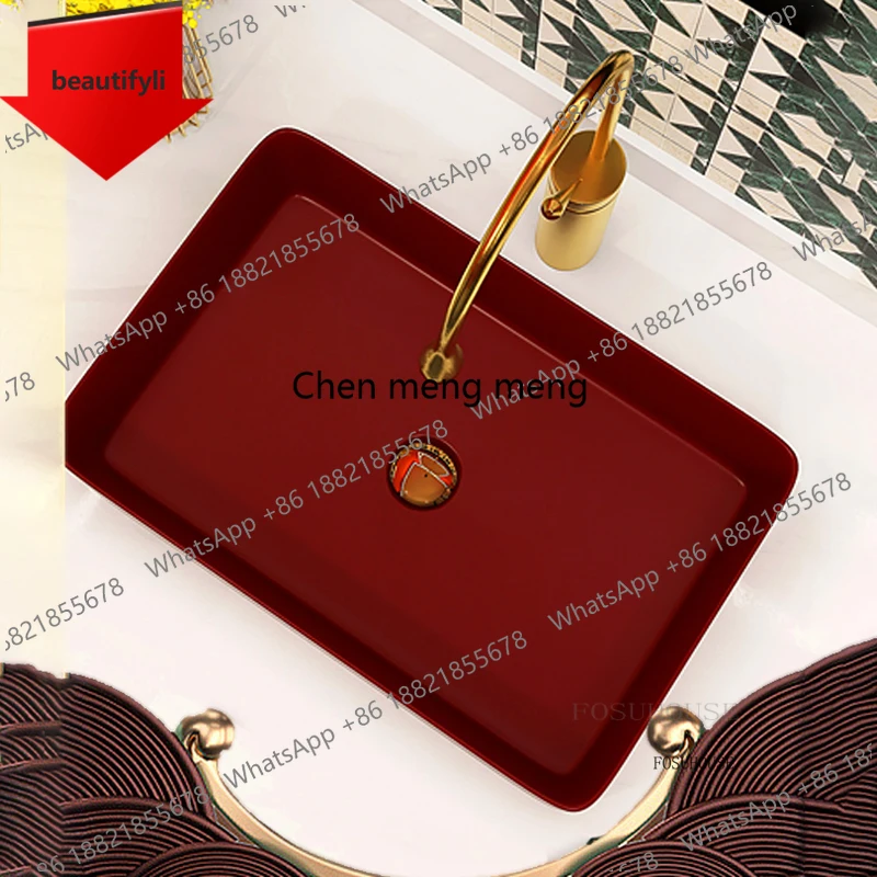 

A50 Square Ceramic Bathroom Sinks Modern Home Toilet Wash Basin Creative Above Counter Basin Sink Light Luxury Kitchen Accessori