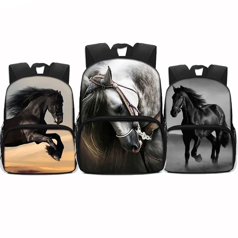 13 Inches Animal Galloping Horse Backpack Dark Horse Printing School Bags For Teenagers Rucksack Kindergarten Bookbags Gift