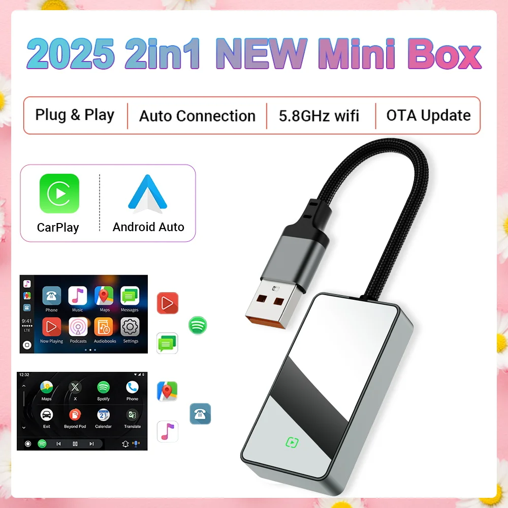 2in1 NEW Wireless CarPlay Android Auto Adapter Smart Mini Box Plug And Play WiFi Fast Connect Universal For Audi Toyota etc.