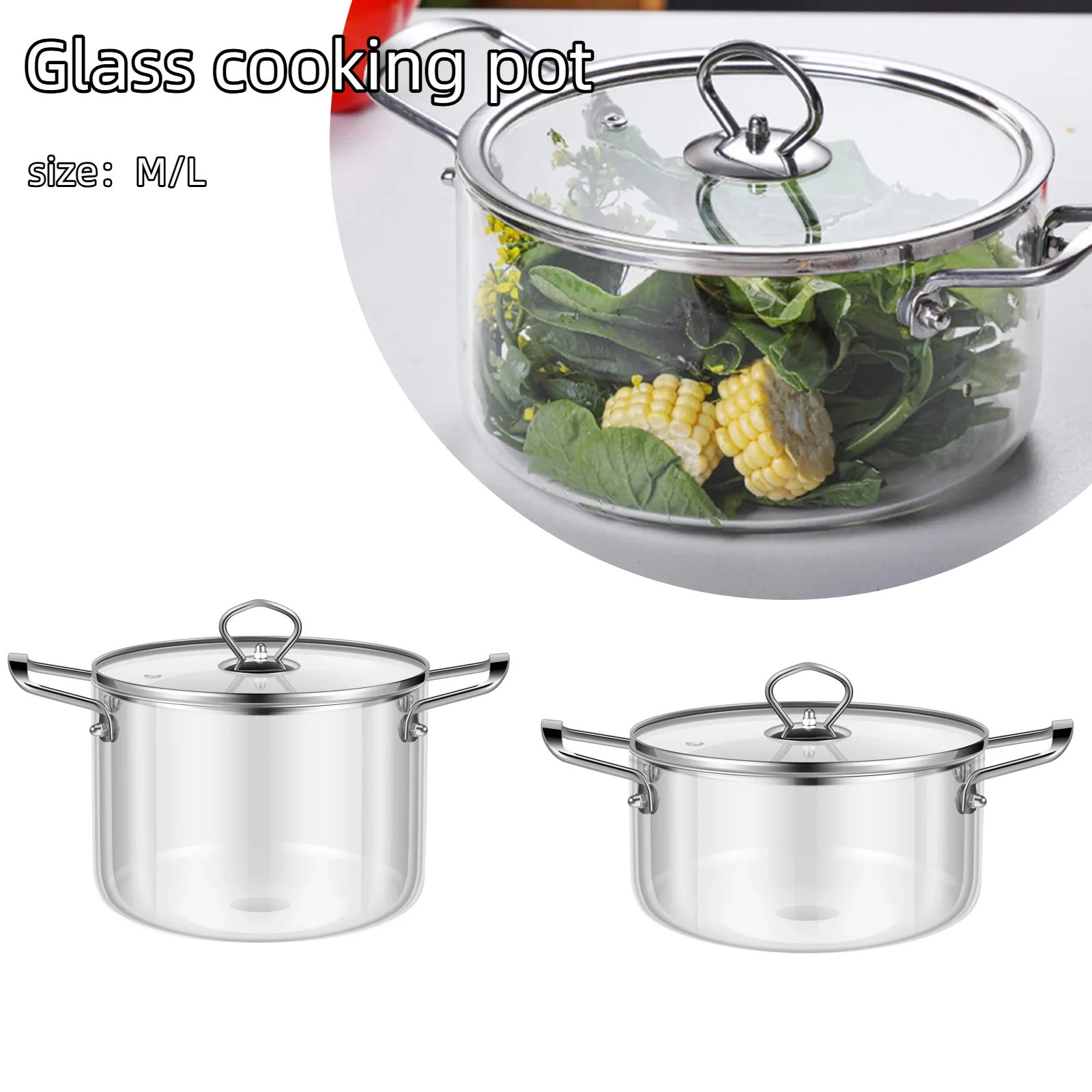 

2.5L/3.5L glass cooking pot heat-resistant and non stick with lid multi-purpose double handle borosilicate glass cookware