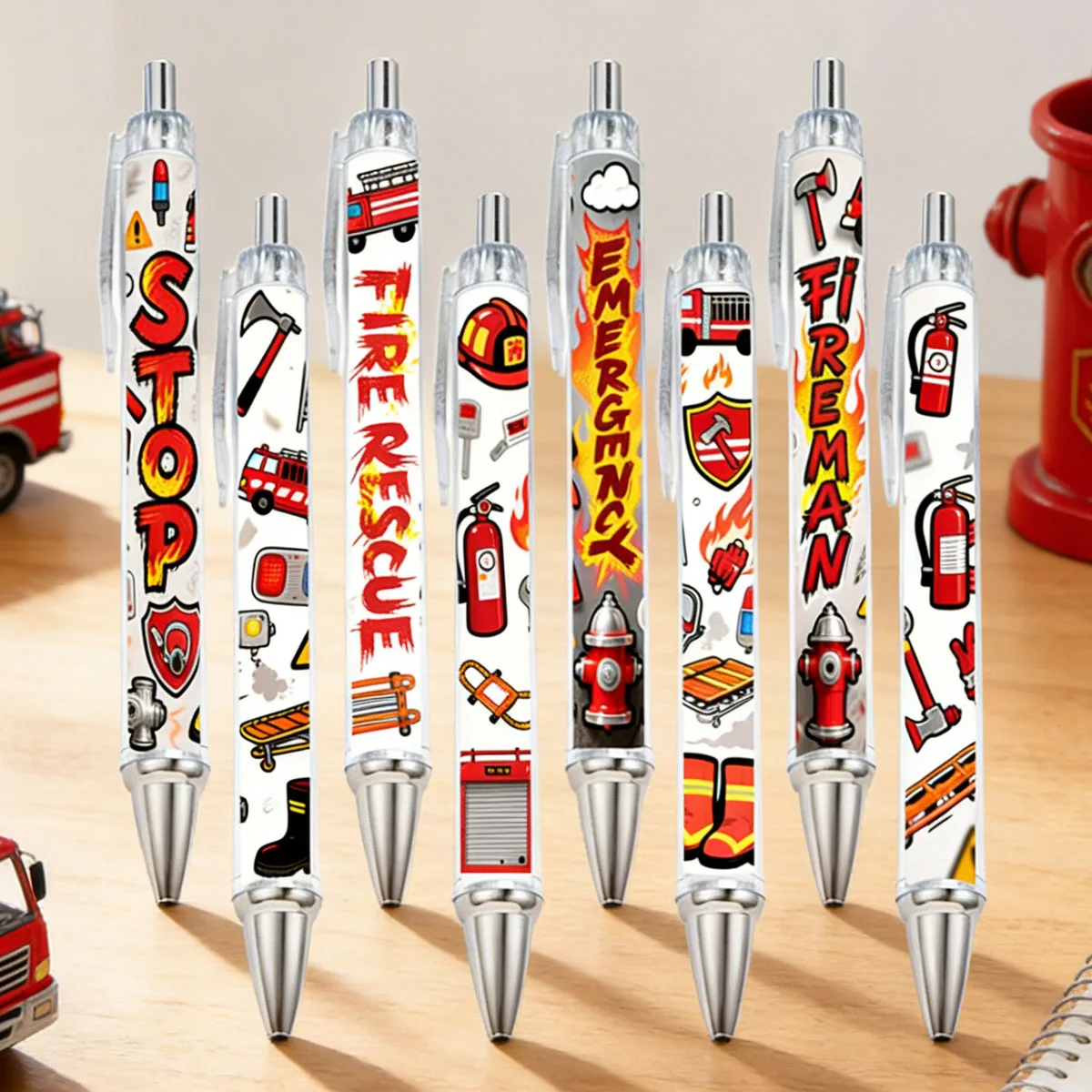 

8шт ручек из рулонной бумаги с противопожарным текстом и узором, подарки для мероприятий, шариковые ручки, канцелярские принадлежности, офисные шариковые ручки