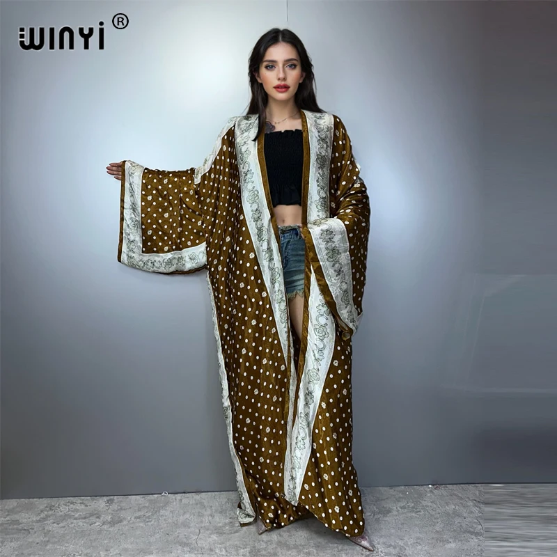 WINYI África boho estampado kimonos vestidos largos para mujer cárdigans trajes de playa caftán playa cubrir vestido de fiesta maxi abrigo