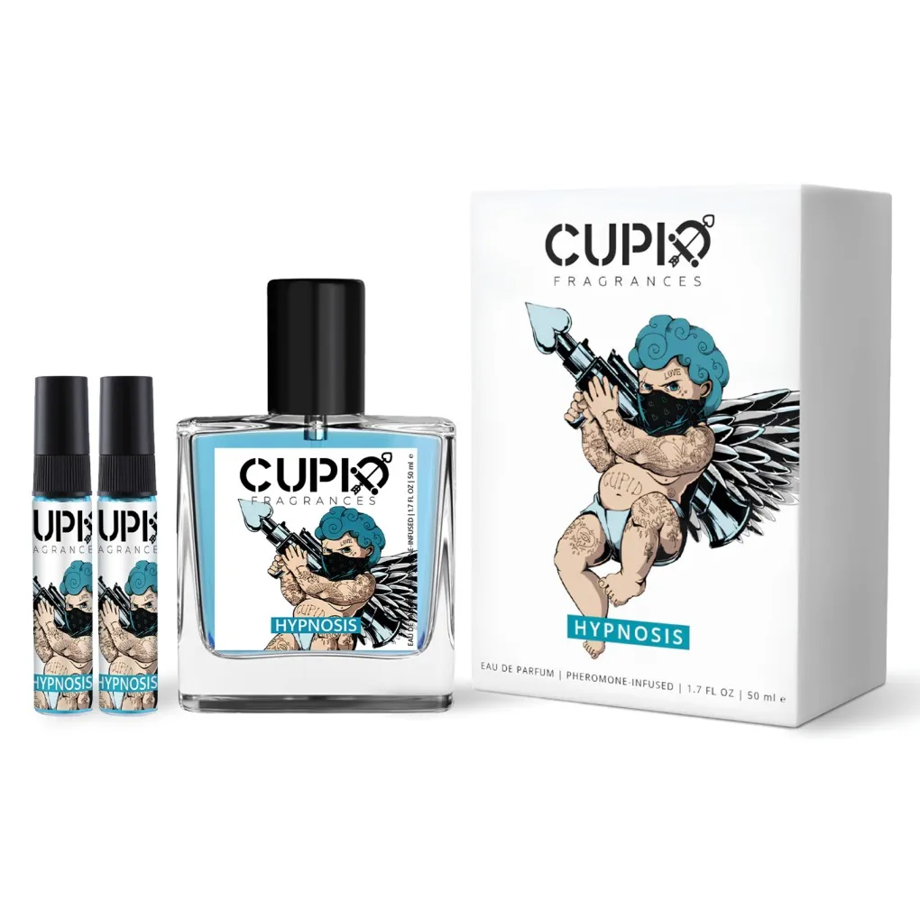 CUPID 50ML Garrafa de vidro azul masculina 2 em 1 colônia perfume luxuoso para o cavalheiro moderno vem com dois perfumes portáteis