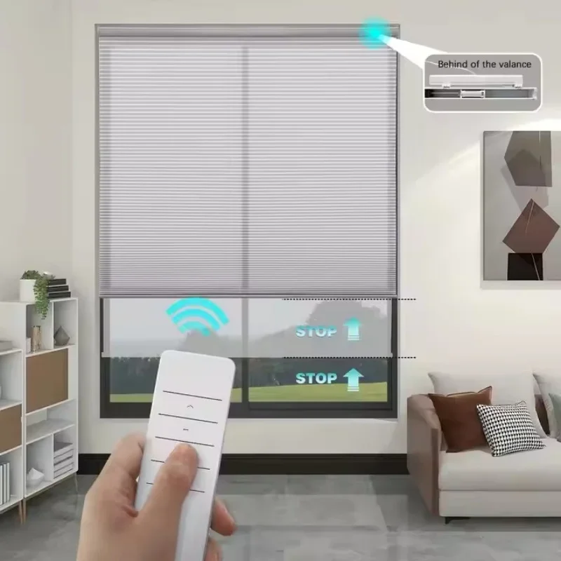 100% Blackout Motorized Honeycomb Blinds, Smart Cellular Shades Works with Alexa Google Home, Custom Size Remote Control Blinds