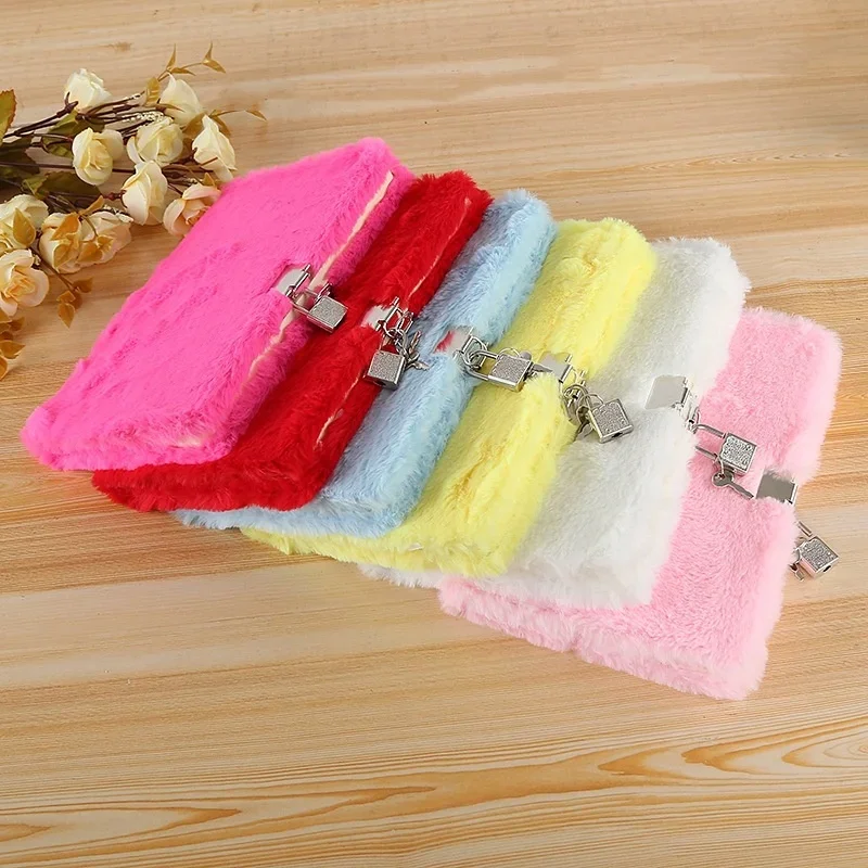 Cute Plush A5 Diary Notebook With Lock Creative Girls Journal Notepad Korean Stationery Student School Writing Supplies Gift