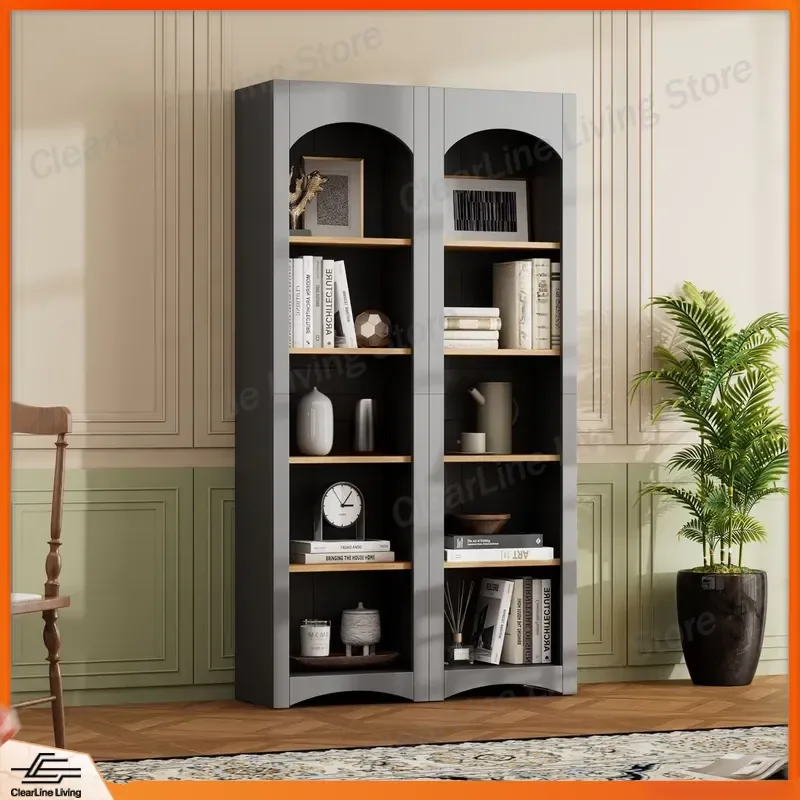 72 Inch Tall Freestanding Bookcase 5 Tier Adjustable Storage Shelf Two Tone Farmhouse Design Locker for Home Office Kitchen
