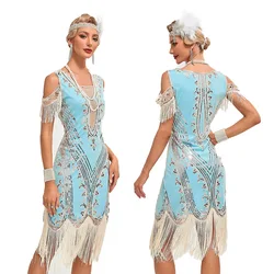 Vestido vintage de los años 20 y 1920 The Great Gatsby Womes Vestido de noche con flecos y borlas de lentejuelas Nuevo