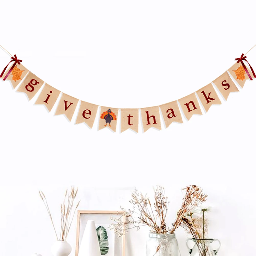 

1 pc Thanksgiving Day Banner Fire Turkey Decoration Stylish Linen Hanging Banner Party Wall Decoration Thanksgiving
