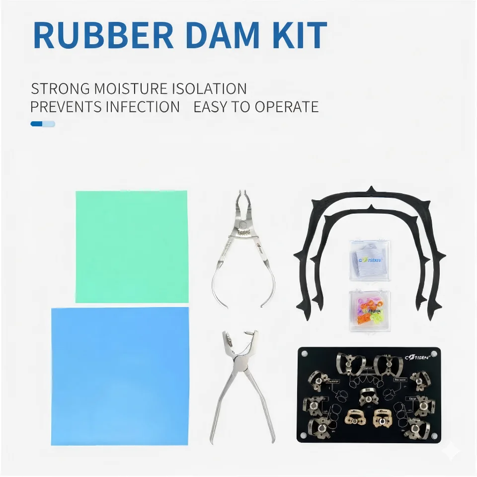 

Dental Rubber Dam Kit Isolation System Clamp Forceps Punch Frame Endodontic Restorative Rubber Dam Set with Clamps