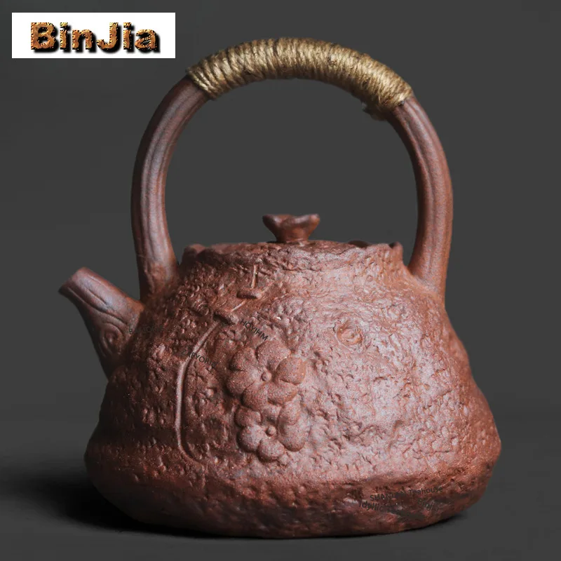BAEJORIA 850ml Crude Pottery Stone-like Texture Boiling Water Kettle Large Capacity Tea Maker Pot Herbal Medicine Kettle Gifts