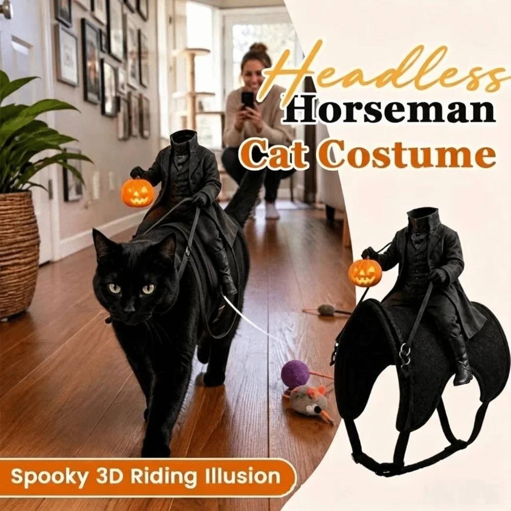 Creative Headless Horseman Cat Costume Pumpkin Lantern 3D Cat Saddle Costume Funny Lightweight Halloween Pet Costume