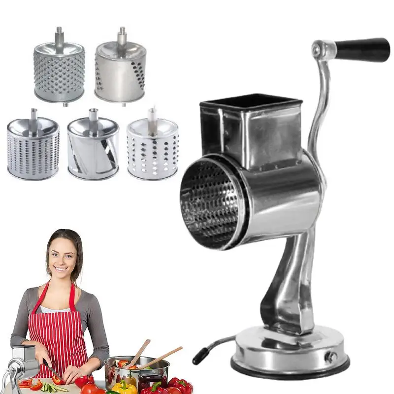 

Stainless Steel Hand Crank Cheese Grater with Suction Base Vegetable Cutter Drum Cheese Grater Vegetables Slicer Machine