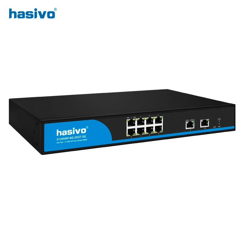 Hasivo Web Managed Gigabit PoE or Without PoE Ethernet Switch 8 Gigabit RJ45 Plus 10gbps RJ45 Uplink  Network Switch