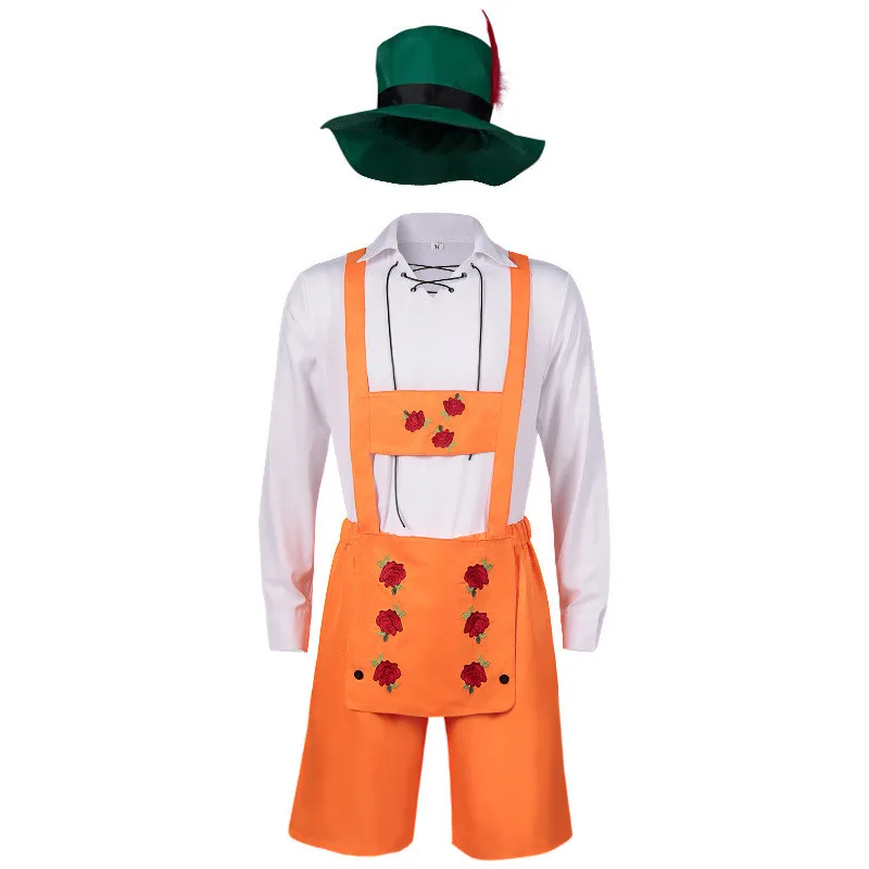 

Men's loween Carnival Beer Festival Costume Set een Orange Hat Belted Outfit Stage Performance Clothing ortened Polyes...