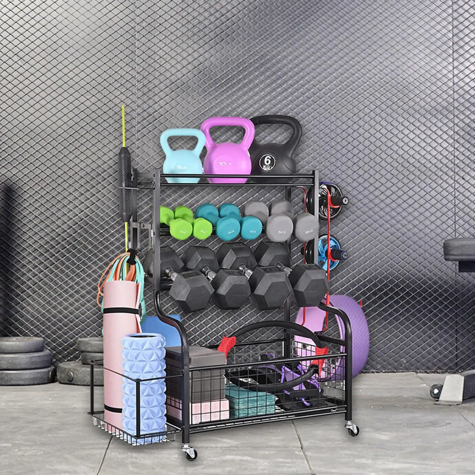 Gym Equipment Storage Rack Heavy Duty Storage Rack Weight Rack for Dumbbells Resistance Bands Yoga Mats Kettlebells Foam Roller