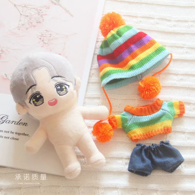 20CM Doll Clothes Kpop Idol Jung Kook Jimin Sean Xiao Yibo Lisa Rainbow Sweater Hat  Plush Toy Clothing Soft Dolls Accessories