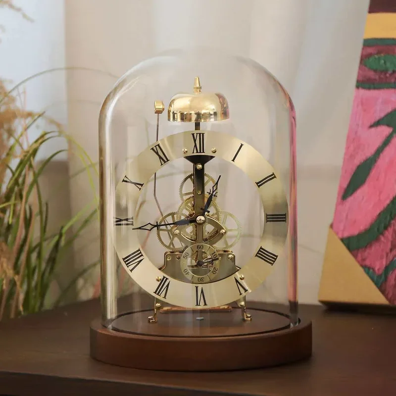 Mechanical clock, living room model room, retro light luxury ornament, creative time telling clock, metal table clock,