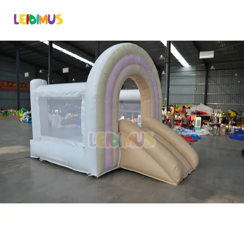 Unisex PVC White Small Pastel Bounce House Toddler Castle Inflatable Bouncer With Blower for Playgrounds and Parties