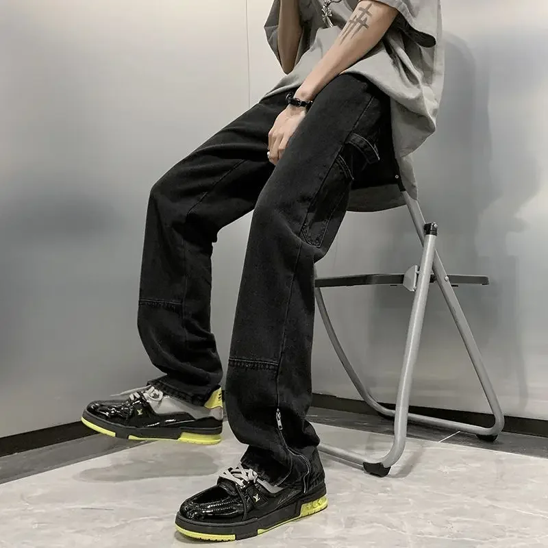 ストレートマンカウボーイパンツ ソフトXS スタイリッシュ原宿デニム KPOP Y2K ストリートウェア カジュアル ウォッシュド 2025 韓国秋 90年代ジーンズ メンズ