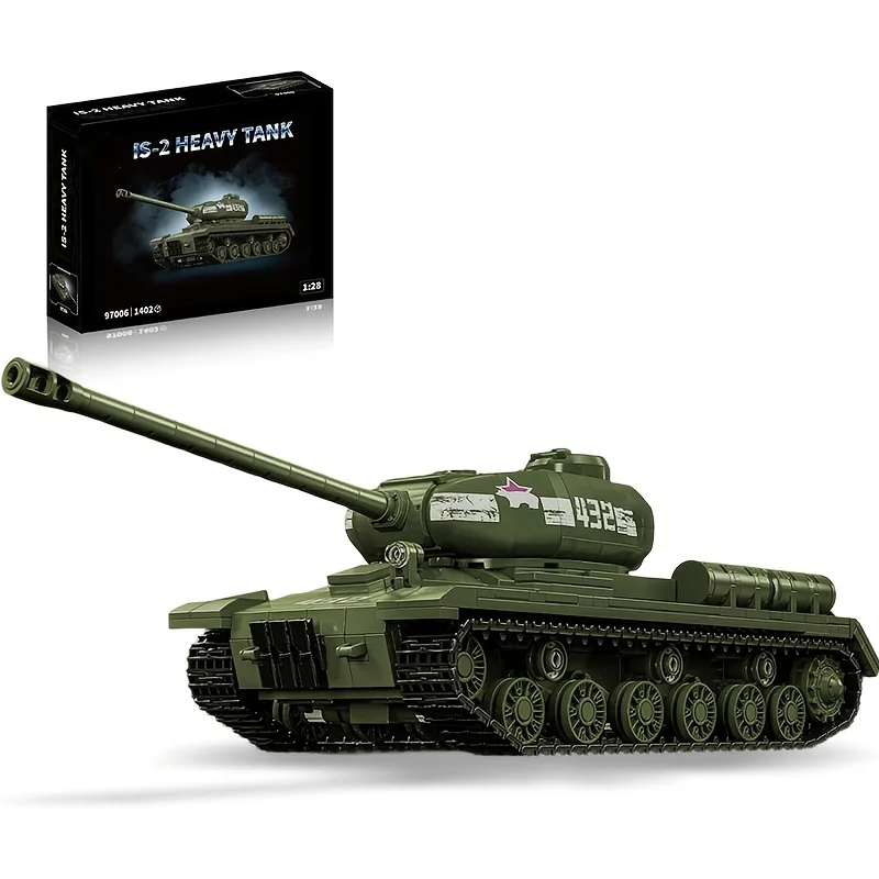 1419Pcs IS-2 Heavy Tank Building Blocks Set, 1:28 Scale Vehicle Model with Rotating Turret, Ideal Gift for Military Fans
