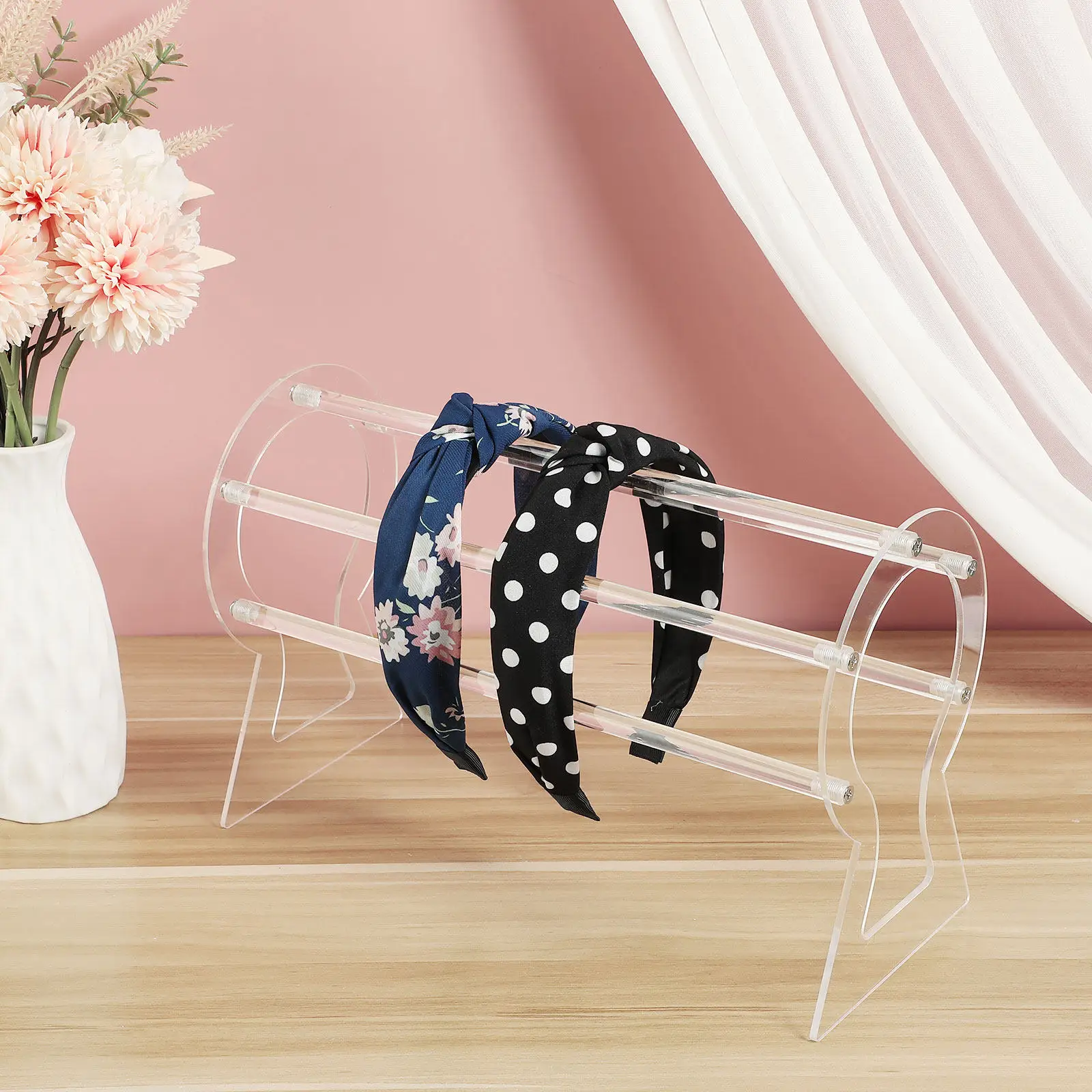 

1Pcs Acrylic Headband Display Stand Transparent Headband Holder Organizer Hairband Storage Rack Vanity Table Counter Display