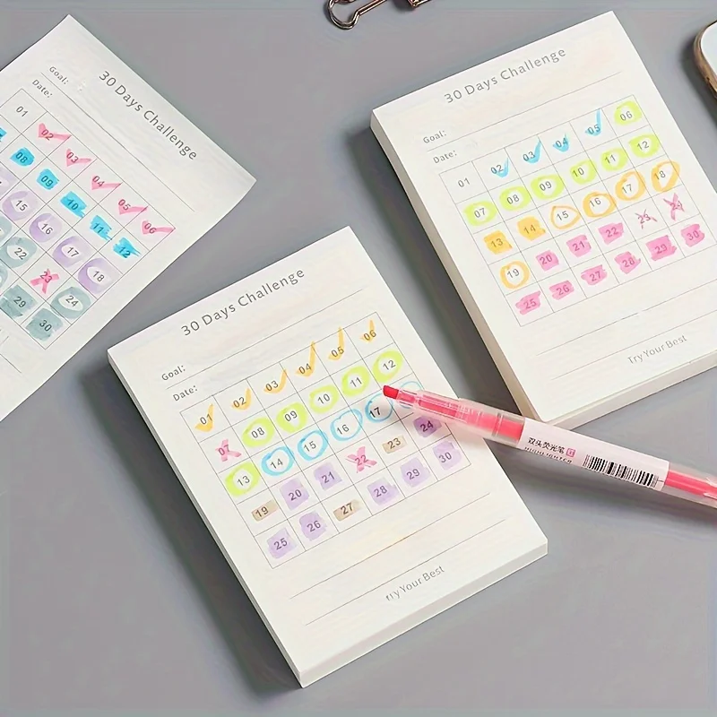 30 Day Self-Discipline Checklist Planner Daily Challenge Notepad Self-adhesive Memo Pads Mini Pocket Checklist Writing Pads