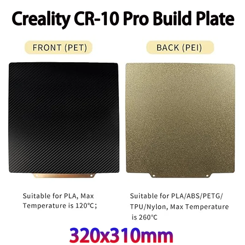 ENERGETIC  Creality CR-10S Pro PEI Plate 320x310mm Flexible Magnetic Sheet Double Sided Smooth PET Textured PEI Print Bed