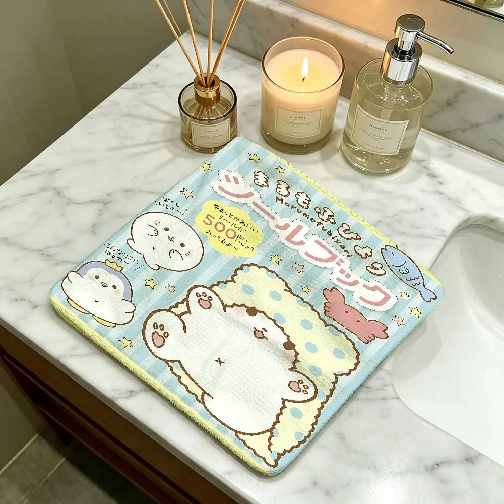 Cartoon M-Marumofubiyori Polyester Cotton Daily Towel, Hanging Kitchen Hand Wiping Cloth, Durable for Whole House Use