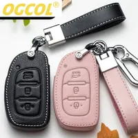 Leather Car Key Case Cover Holder For Hyundai Tucson Sonata Santa Fe Creta ix25 ix35 i10 i20 Verna Solaris Mistra Elantra Accent