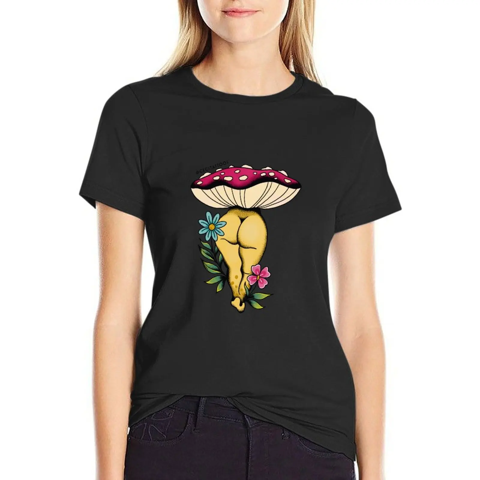 Sexy Mushroom with flower T-Shirt summer clothes customs design your own kawaii clothes t-shirt dress for Women graphic