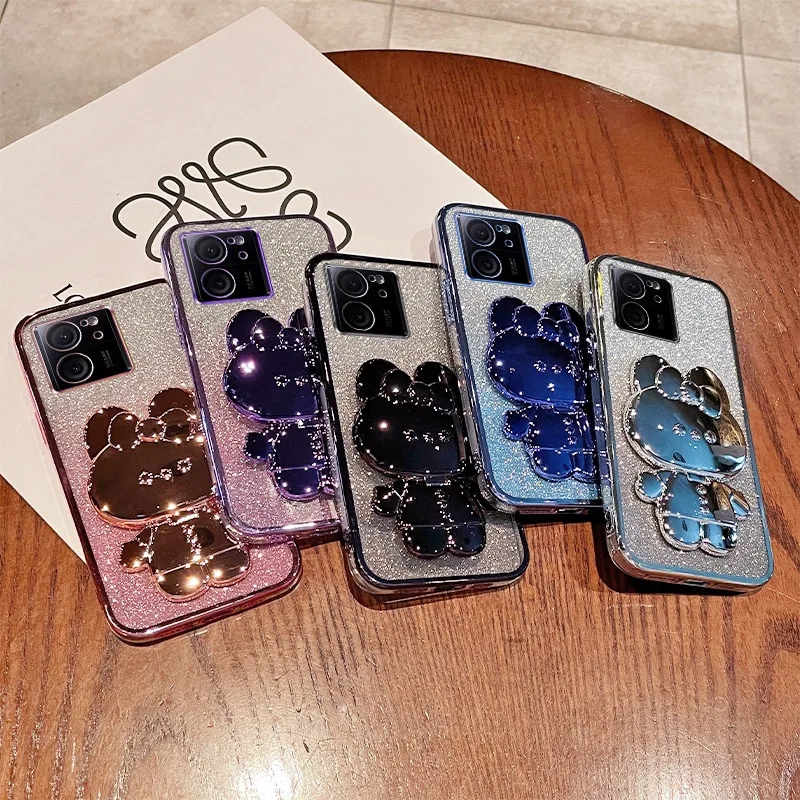 Mi 13T Case For Xiaomi 13T Xiaomi 13T Pro Luxury Gradient Glitter Makeup Mirror Rabbit Folding Stand Cover Xiaomi Mi 13T Pro