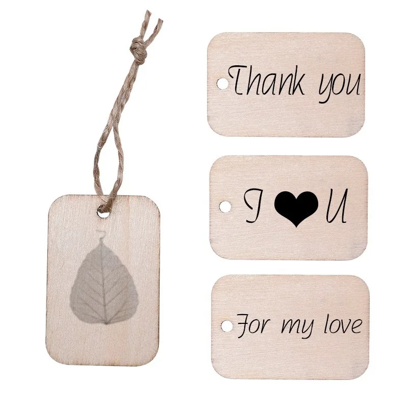 50Pcs Unfinished Nature Wood Slice Gift Tags Blank Wooden Hanging Label With Rope for Wedding Party Christmas Decor DIY Crafts