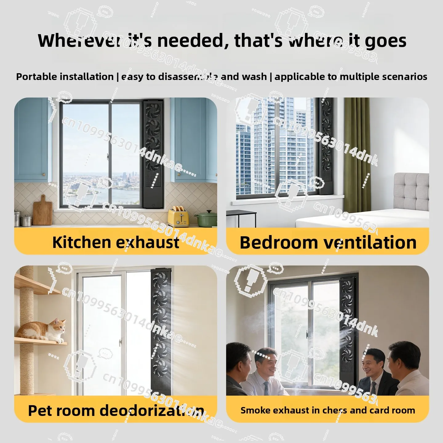 No Punching Exhaust Fan, Window Type Ventilation Fan, Large Air Volume 3 Seconds Installation, Adjustable and Retractable