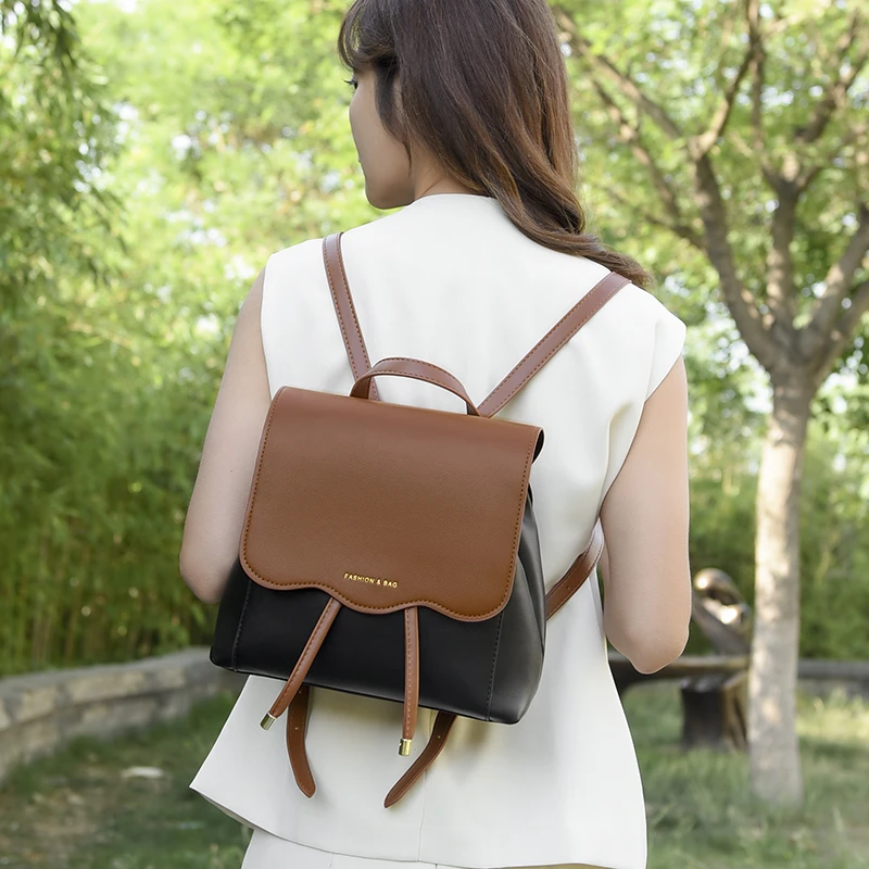 Mochila escolar Retro de cuero PU para mujer, bolso de mano de gran capacidad, bolsa de ordenador de Color sólido para niñas jóvenes