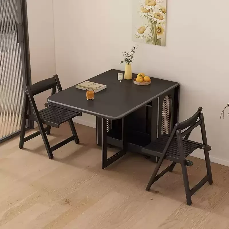 

tables and chairs can be stored for household use, small apartment, space-saving solid wood dining table with induction cooker