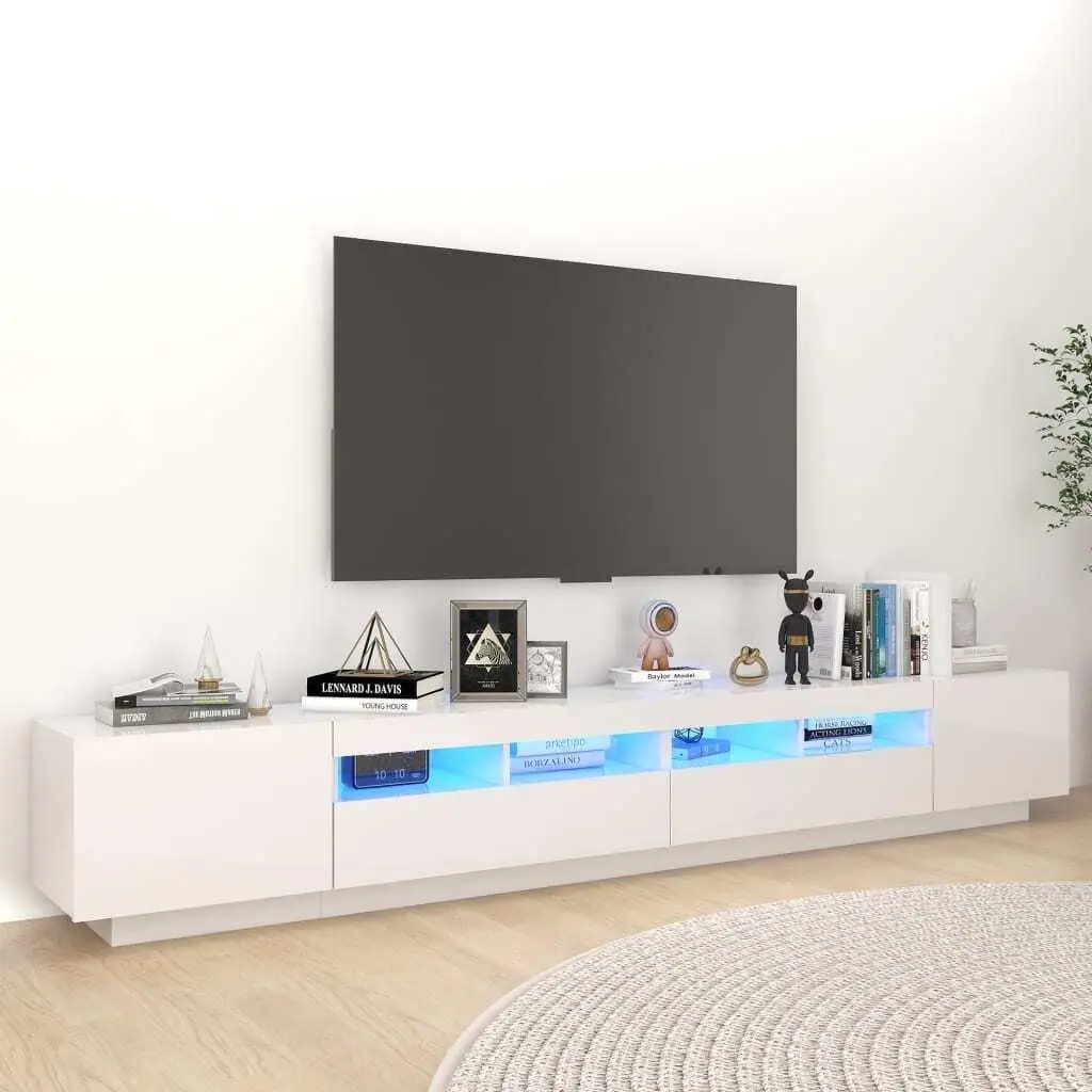 Modern High Gloss White TV Cabinet with LED Lights - Stylish 260x35x40 cm Entertainment Unit