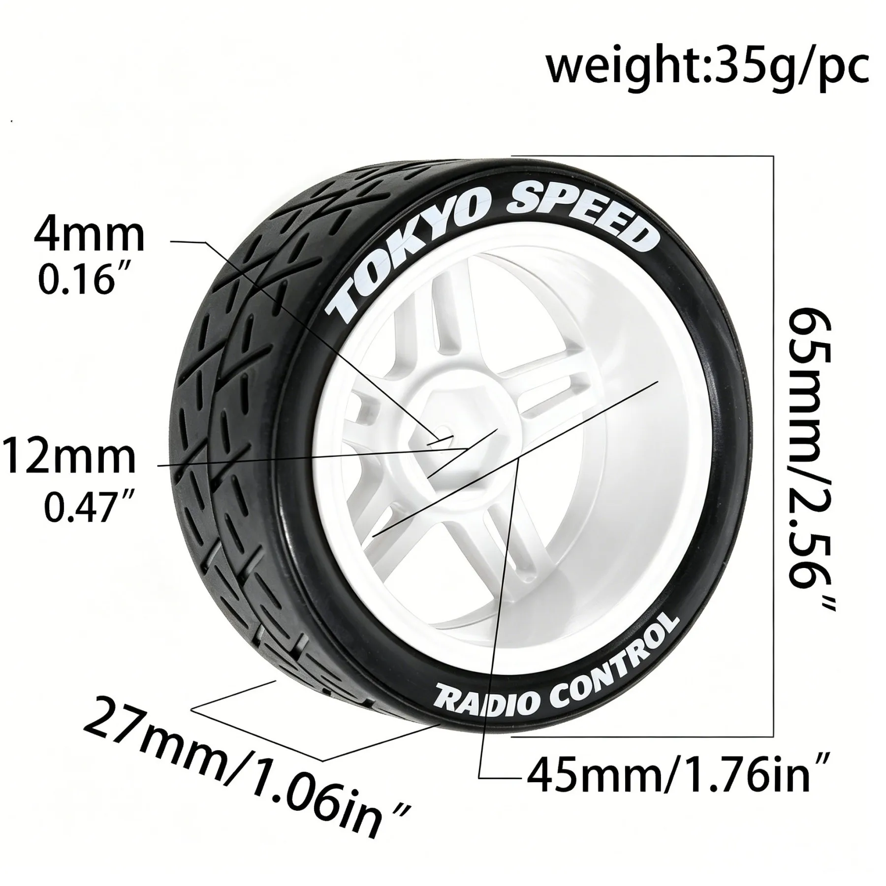 1/10 Racing Tires 65mm On Road Tyre 12mm Hex for 1:10 RC Rally Car Tamiya TT01 TT02 XV01 XV02 PTG-2 HSP HPI Kyosho Upgrade Parts