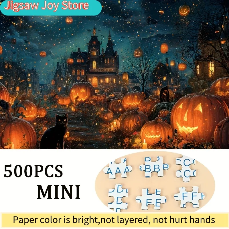 1 Caixa de Quebra-Cabeças para Adultos Starlight Halloween Town, Ideal para Jogos de Festa e Atividades - Mosaico Colorido Encantador 15x10i