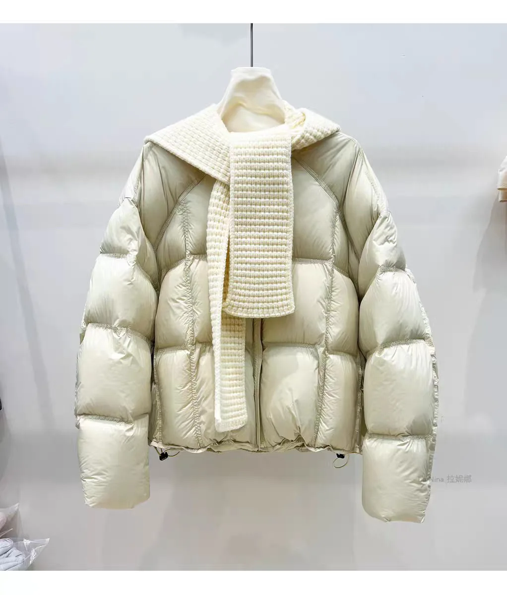 

2026 Knitted Hat Shawl Scarf Collar Down Jacket Round Neck Puff Jacket Thickened 90 White Down Jacket Autumn and Winter Parka