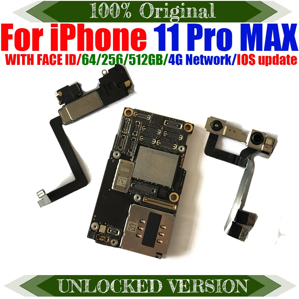 100%Working Unlocked Motherboard For iPhone 11 Pro Max Logic Main Board With Face ID Fully Tested Support System Cleaned iCloud