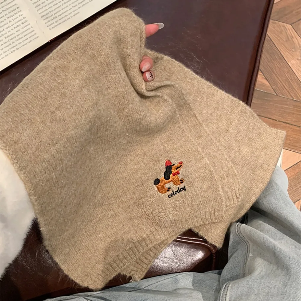 

Simple Dachshund Knitted Scarf Thicken Warm Dog Embroidered Shawl Korean Style Solid Color Winter Wool Scarves Student