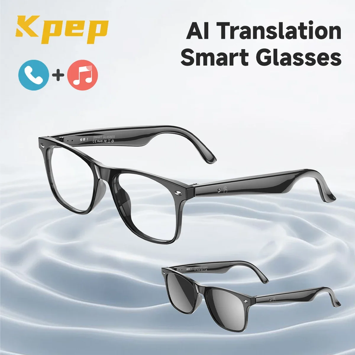 

KPEP AI Translate Смарт-очки Беспроводной вызов Bluetooth-очки Наушники HIFI Музыка \Record \ Перевод Умные солнцезащитные очки