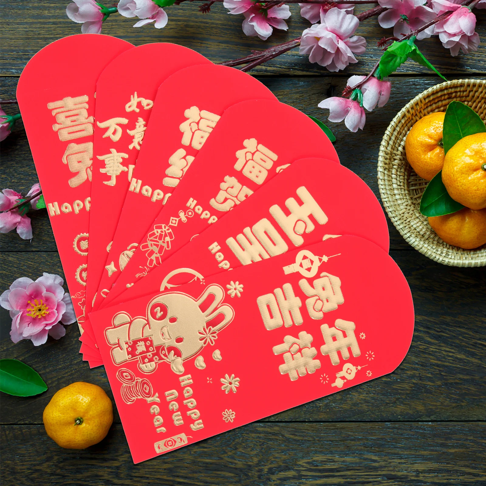 24 шт., красные конверты для весеннего фестиваля, сумки для денег в виде кролика, мультяшный дизайн для новогодних и праздничных мероприятий, бумажный красный пакет