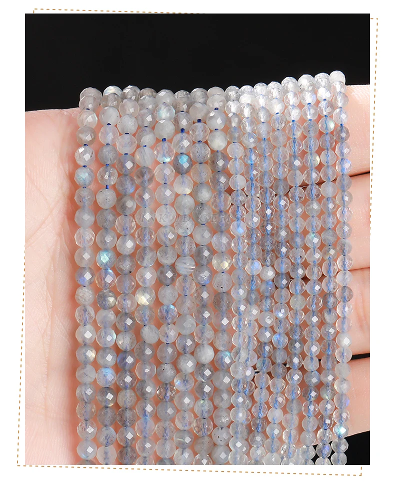Natürliche facettierte graue Mondstein-Labradorit-Perle 2 3 4mm lose Zwischenperle für Schmuckherstellung DIY Halskette Armband Zubehör – Detail 7