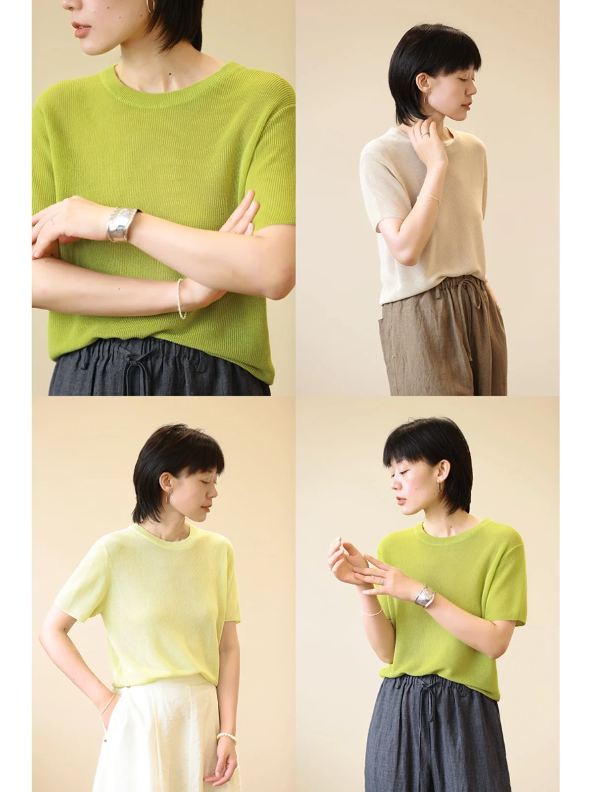 

Lightweight Breathable Linen ort Sve Knitted irt Cover up Women's Summer New round Ne Casual Loose Fit Top