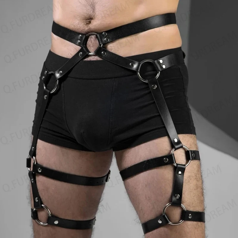 Cinturón de cuero sintético para hombre, lencería de Bondage para el cuerpo, cinturón de pierna, ropa para sexo Gay, Rave, Sissy Club