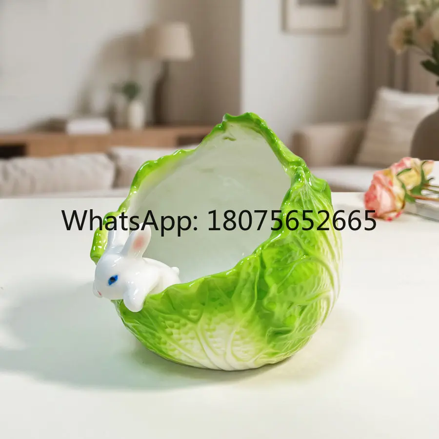 Entry door key storage ornament ceramic cabbage rabbit storage tray living room decoration