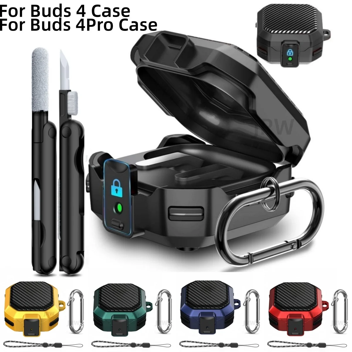 for Samsung Galaxy Buds 4 Pro/for Galaxy Buds 4 Carbon Fiber Texture Earphone Case with Cleaner Kit & Keychain for Galaxy Buds 4